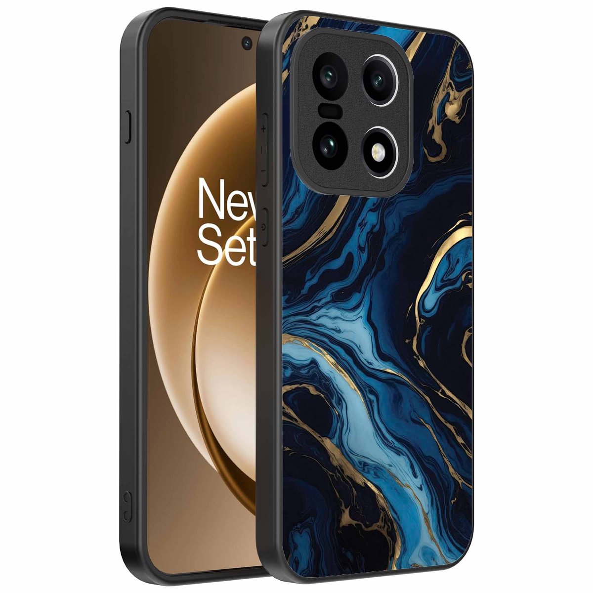 Geschikt voor OnePlus 15 Telefoonhoesje met marmer opdruk - TPU backcover case gold blue marble design - Goud Blauw - Smartphonica geschikt voor OnePlus 15