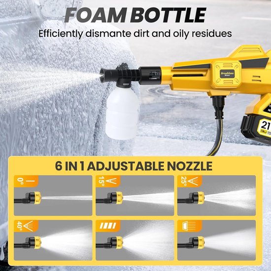 Draadloze Hogedrukreiniger - Accu Drukspuit - Auto Terras Tuin - Krachtige Borstelmotor - 45 BAR - Zwart — afbeelding 4