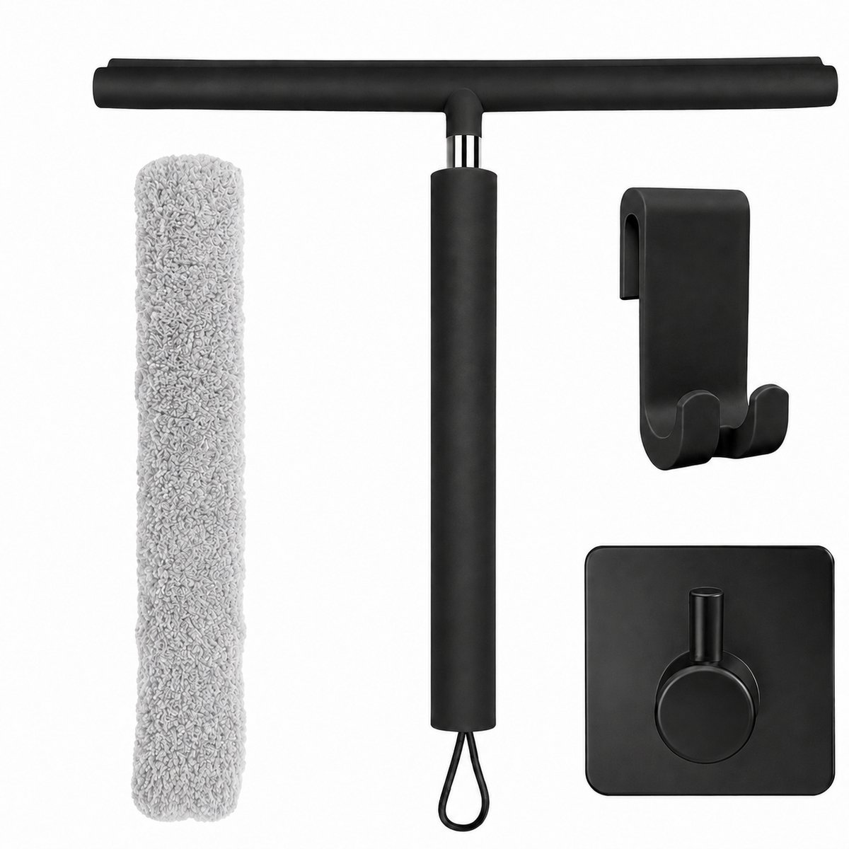 Sercano Uitschuifbare Douchewisser Zwart – 120 cm – 32 cm Siliconen Vloertrekker – Met Microvezelhoes & 2 Ophanghaken