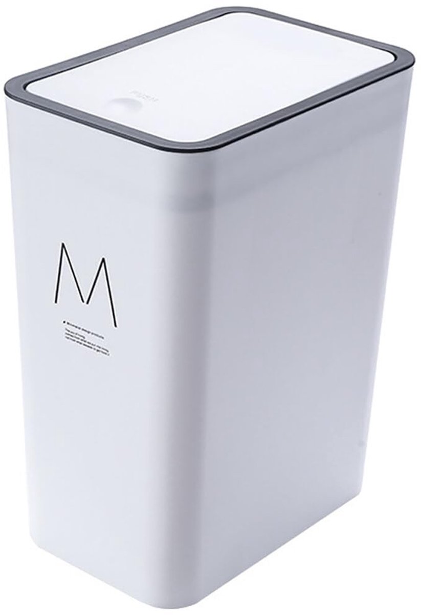 Solidchoice - Rectangular Plastic Trash Can met Drukdeksel - 15 Liter Afvalemmer voor Thuis