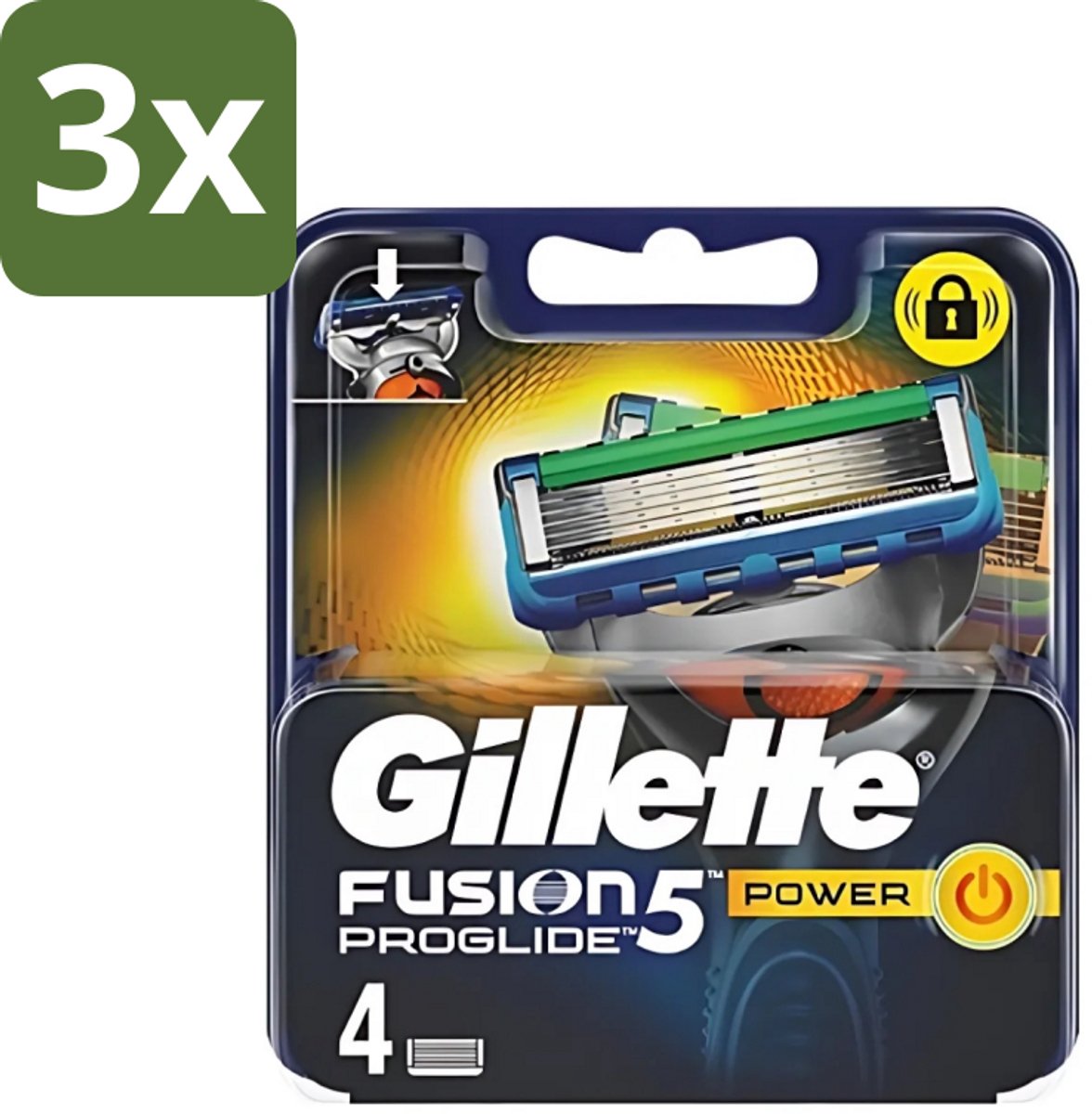 Gillette - Fusion 5 ProGlide Power - Precisie en comfort - 4 Navulscheermesjes - Bulkverpakking - 3 stuks
