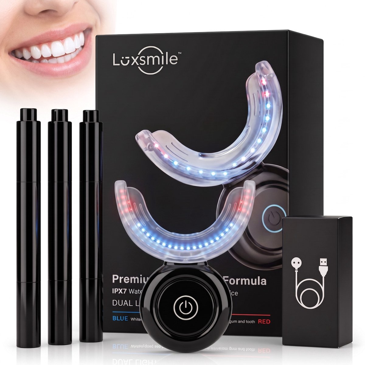 Luxsmile Pro LED Tandenbleek Set - PAP+ Whitening Pen (3x) & LED Mondstuk - Tanden Bleken Thuis - Whitening Strips - Magnetisch Opladen - Tandenbleekset