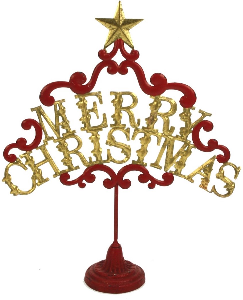 Ornament Merry Christmas rood/goudkl. 28,5x8x35cm