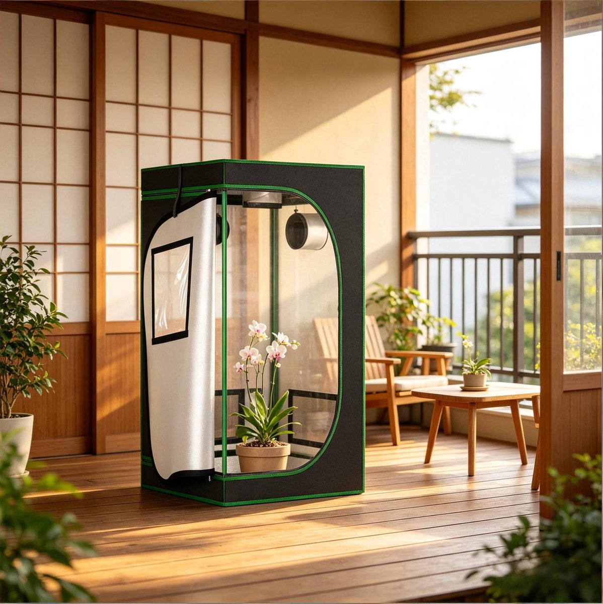 MODENUIT Kweektent 60 x 60 x 120 cm - Observatievensters En Ventilatieopeningen - Binnen - Oxford Stof - Zwart Groen