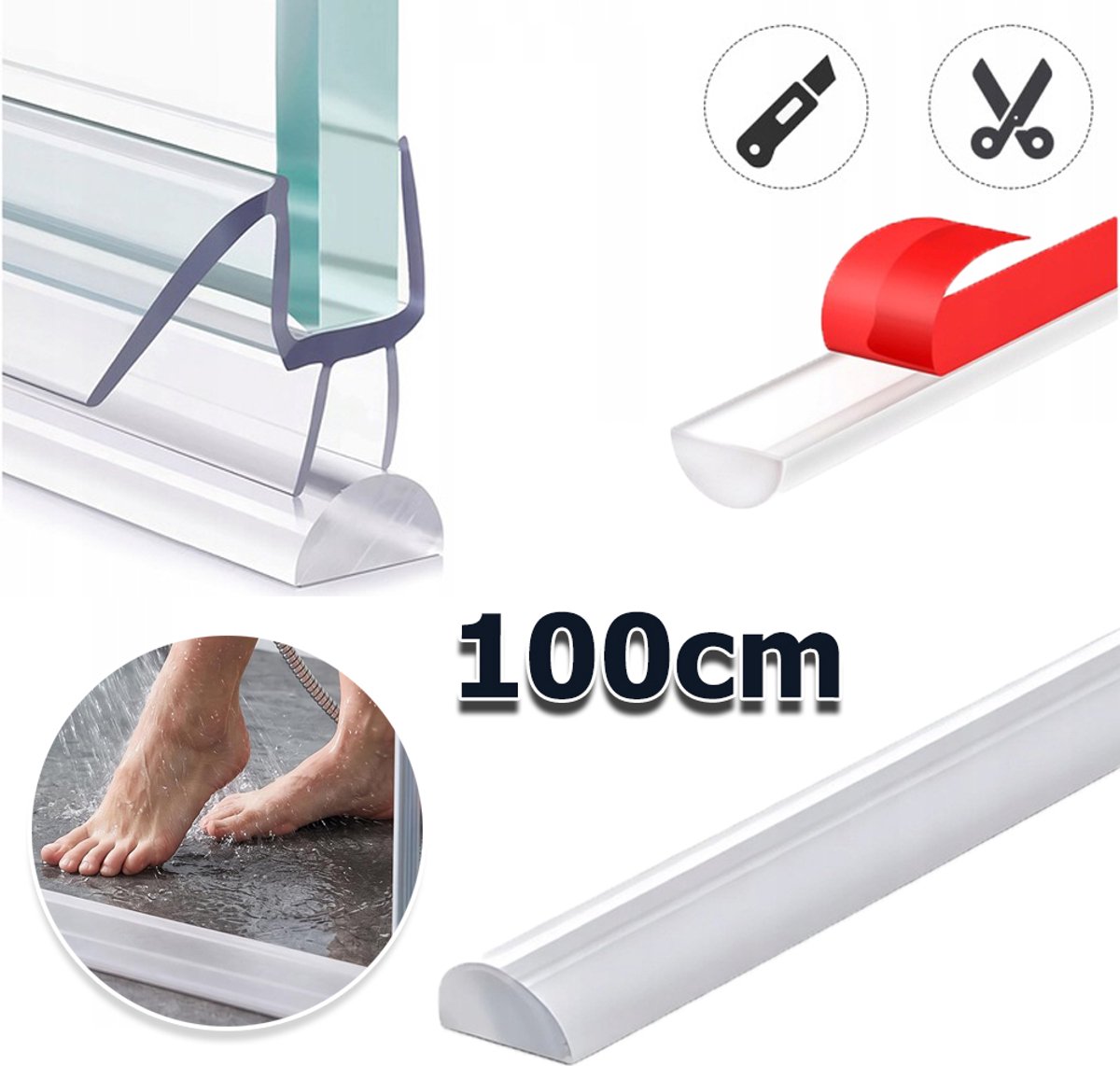 Waterdichtingsstrip Van 100 cm - Hoogwaardig Kunststof Minimalistisch Design Optimale Afdichting - Transparant - Ideaal Voor Doucheruimte, Badkuip En Wastafelranden