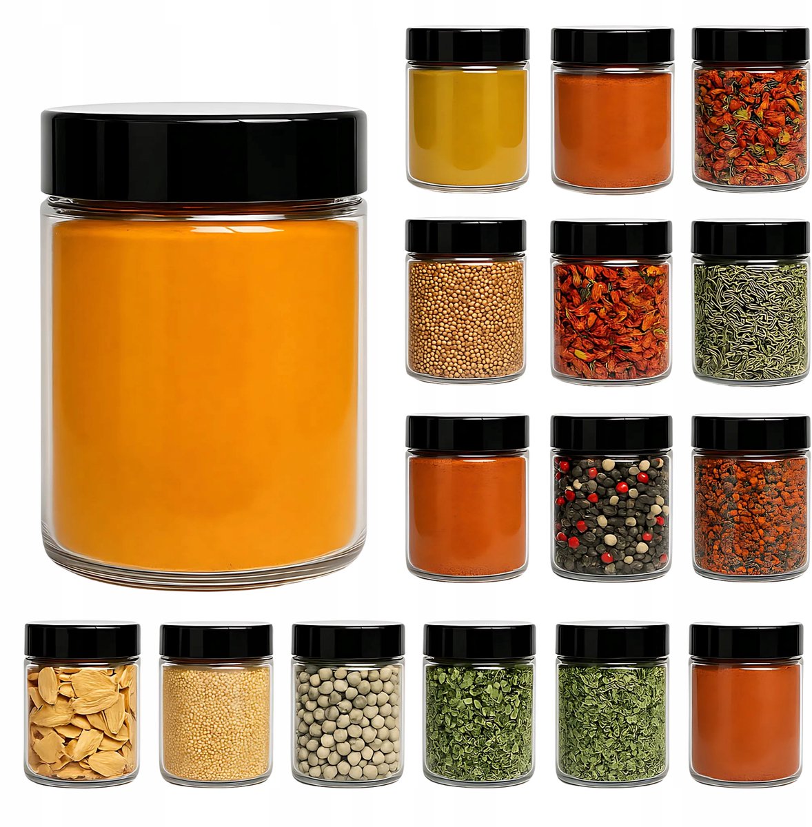 Merkloze Kruidenpotjes 100 ml - Set van 16 Plastic PET Potjes met Zwarte Dop