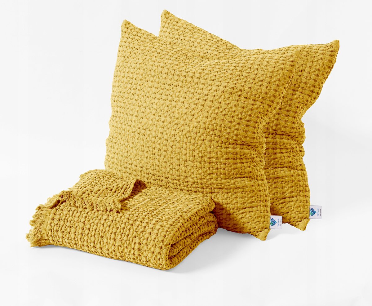 Merkloze Gele Plaid / Sprei 125x200 cm met Franjes