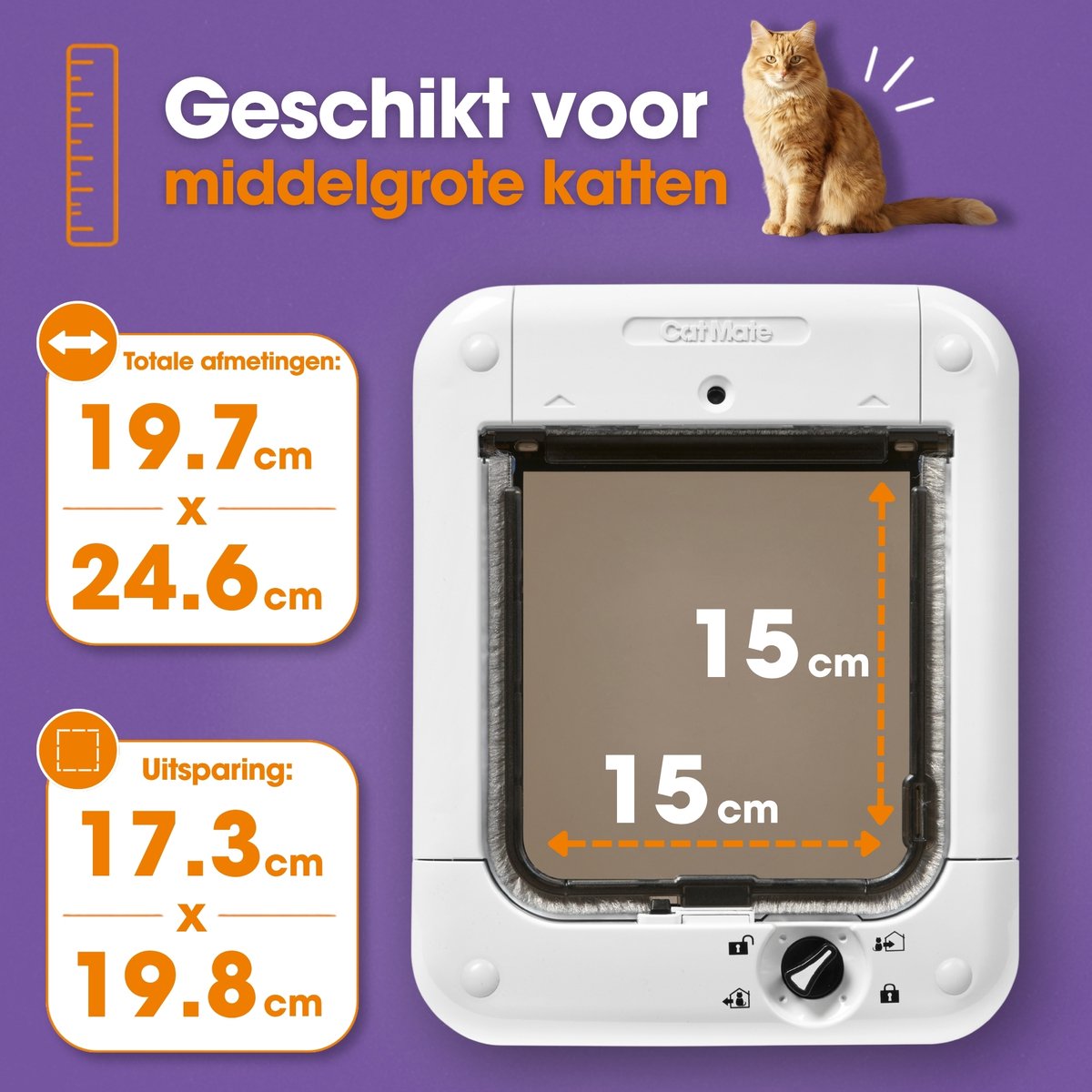 Cat Mate Kattenluik met Chip - Microchip Kattenluik met 4-Vergrendelingsstanden - 24,6 x 19,7 cm - Wit - 360W thumbnail 3