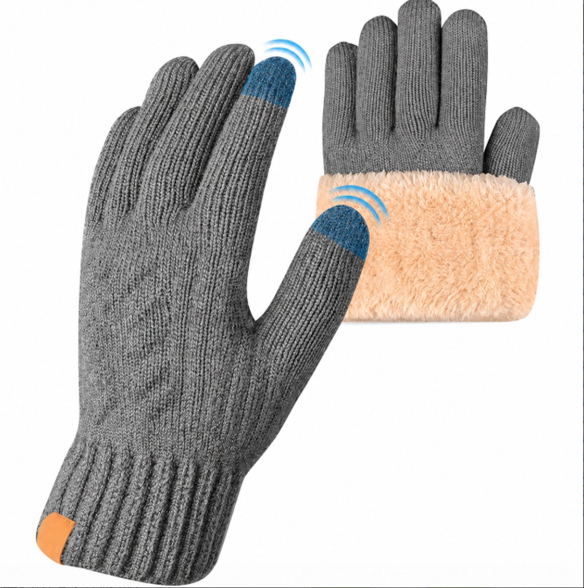 Thermische winterhandschoenen - fleece voering, touchscreen, gebreide elastische warme handschoenen voor hardlopen, skiën, fietsen, paardrijden, wandelen, kamperen - dames en heren（grijs）