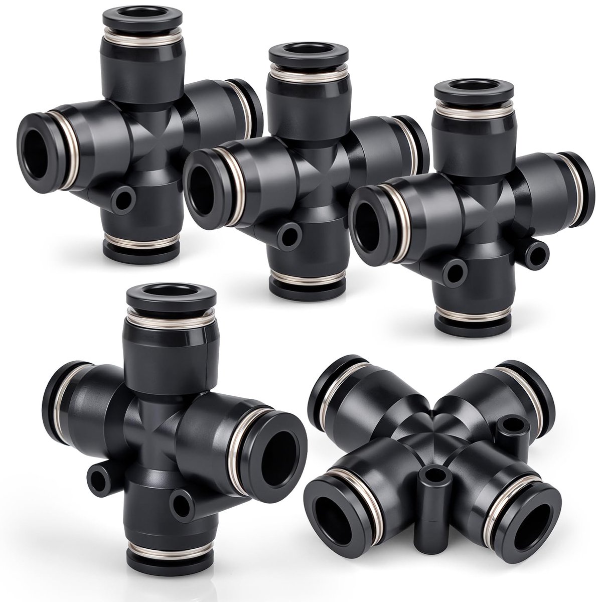 Bwintech 5 stuks 4 Weg 4mm Inch OD Rechte Push Fittings Plastic Quick Release Connectors Lucht Line Fittings PZA4 - ShopVlot
