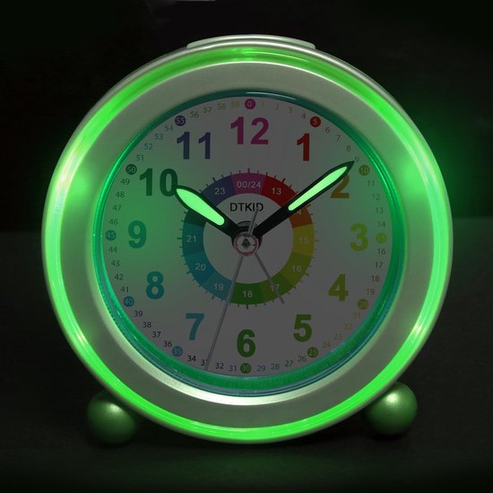 Kinder Wekker - Stille Klok - Tijd Leren - Nachtlampje - 8.5 cm - Groen — afbeelding 3