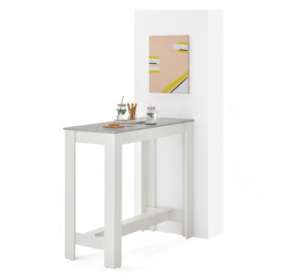 MODESTO Bartafel in betonlook, wit, moderne hoge tafel voor keuken en eetkamer, 115 x 103 x 50 cm (b x h x d) - ShopVlot
