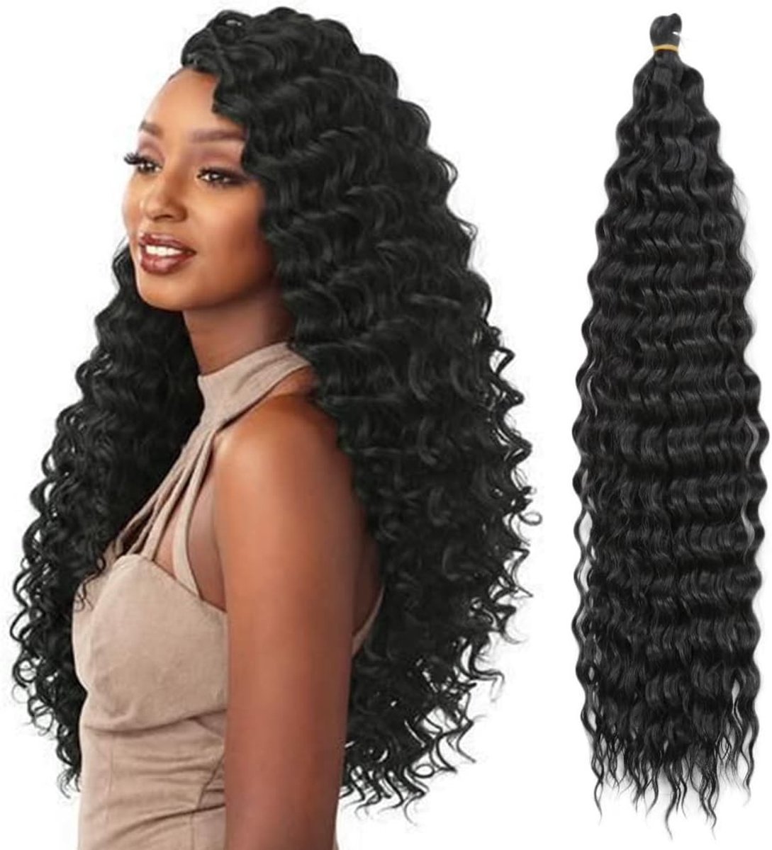 22 Inch 3-Packs Diepe Twist Haak Haar Ocean Wave Krullend Bohemian Vlechten - Synthetische Haar Extensions voor Vrouwen en Meisjes, Perfect voor Haarstijl en Volumineuze Looks