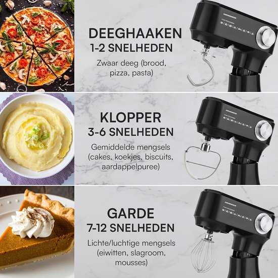 Keukenmachine - Mixer - Bakken en Koken - 12 Snelheden - 3.5L Kom - Zwart — afbeelding 4