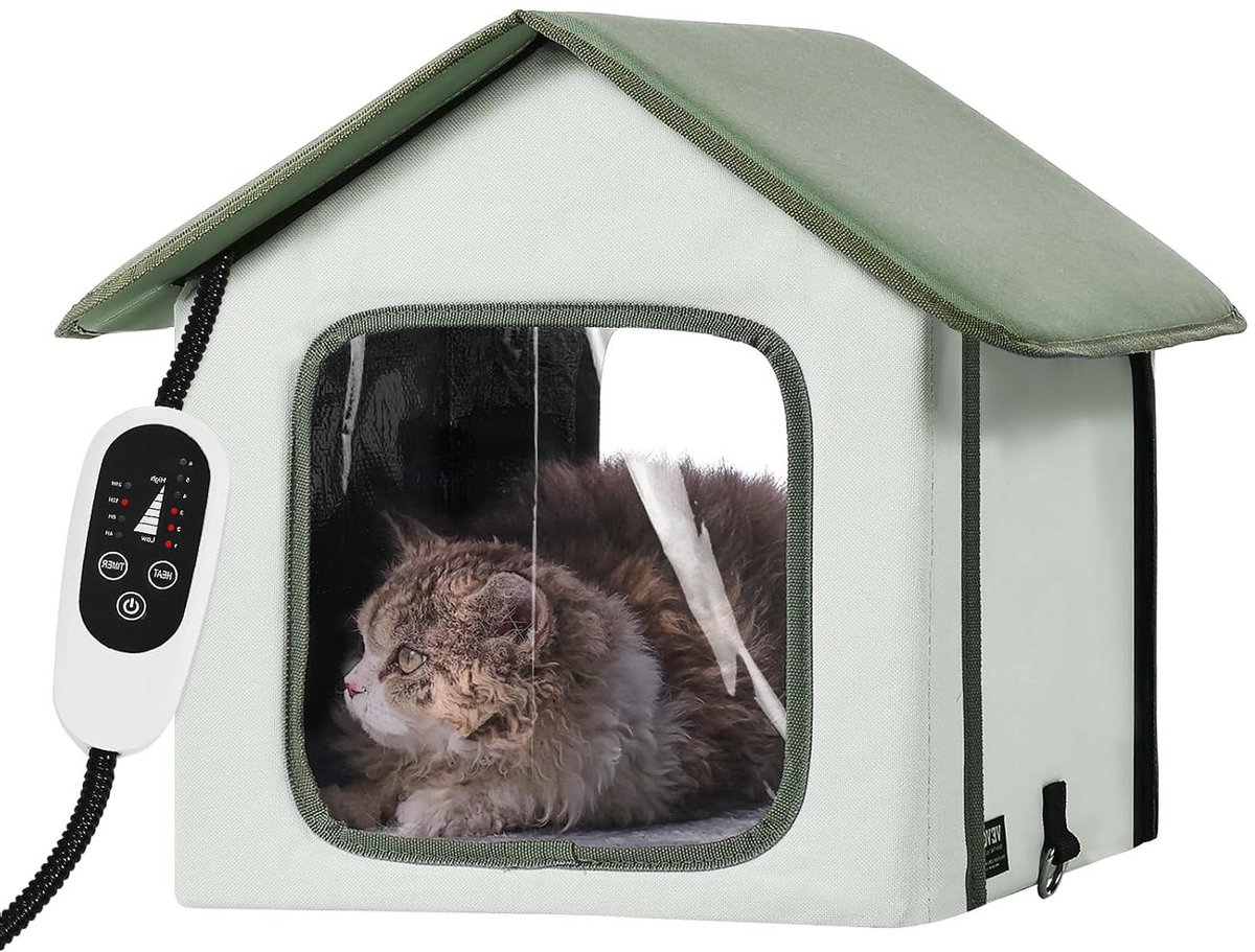 Verwarmd Kattenhuis - Buiten Huisdier - Winter Warmte - Verstelbare Temperatuur - 2 Uitgangen - Groen