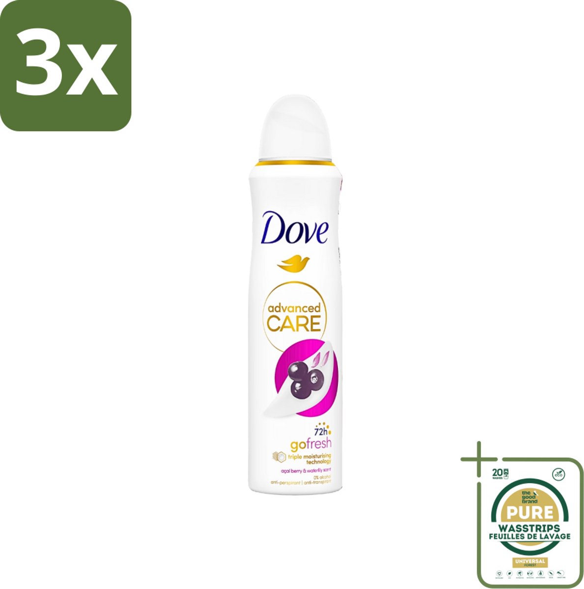 3 x Dove - Deospray - Acai Bes & Waterlelie - 150 ml - Grootverpakking - Acai Bes & Waterlelie Deospray - Deospray Oksels - Deodorant Oksels - Geur Oksels - Transpiratie Bescherming