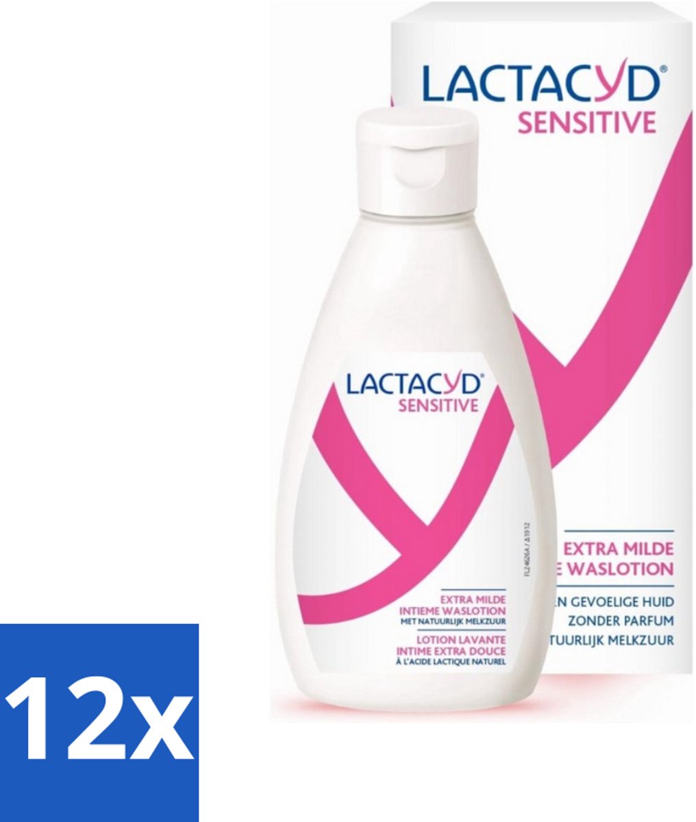 12 x Lactacyd Sensitive - Intieme Waslotion - Extra Gevoelig - Met Natuurlijk Melkzuur - 300 ml - Intieme Waslotion - Gevoelige Huid - Melkzuur - Katoenextract - Intieme Reiniging