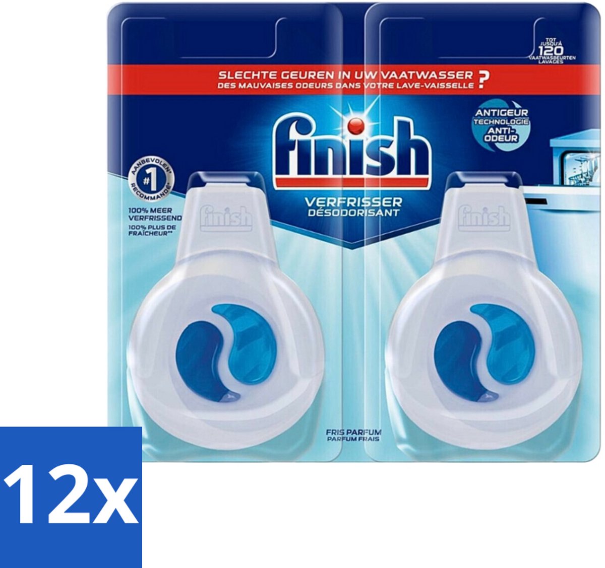 12 x Finish Deo Odorstop - Vaatwasverfrisser - Fris Parfum - Anti-geur - Tot 120 Afwasbeurten - Vaatwasser Geur - Vaatwasser Verfrisser - Geur Neutraliseren - Vaatwasser Schoonmaken - Anti-geur