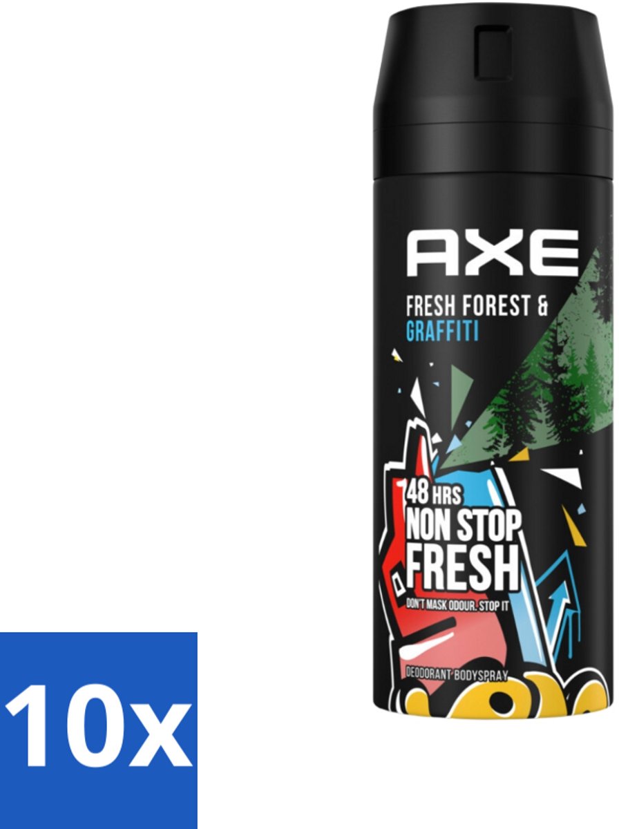 10 x Axe - Deodorant Bodyspray - 48hrs Fresh - Fresh Forest & Graffiti - 150 ml - 48 Uur Bescherming - Deodorant Sprayer - Frisheid - Geur - Zweet