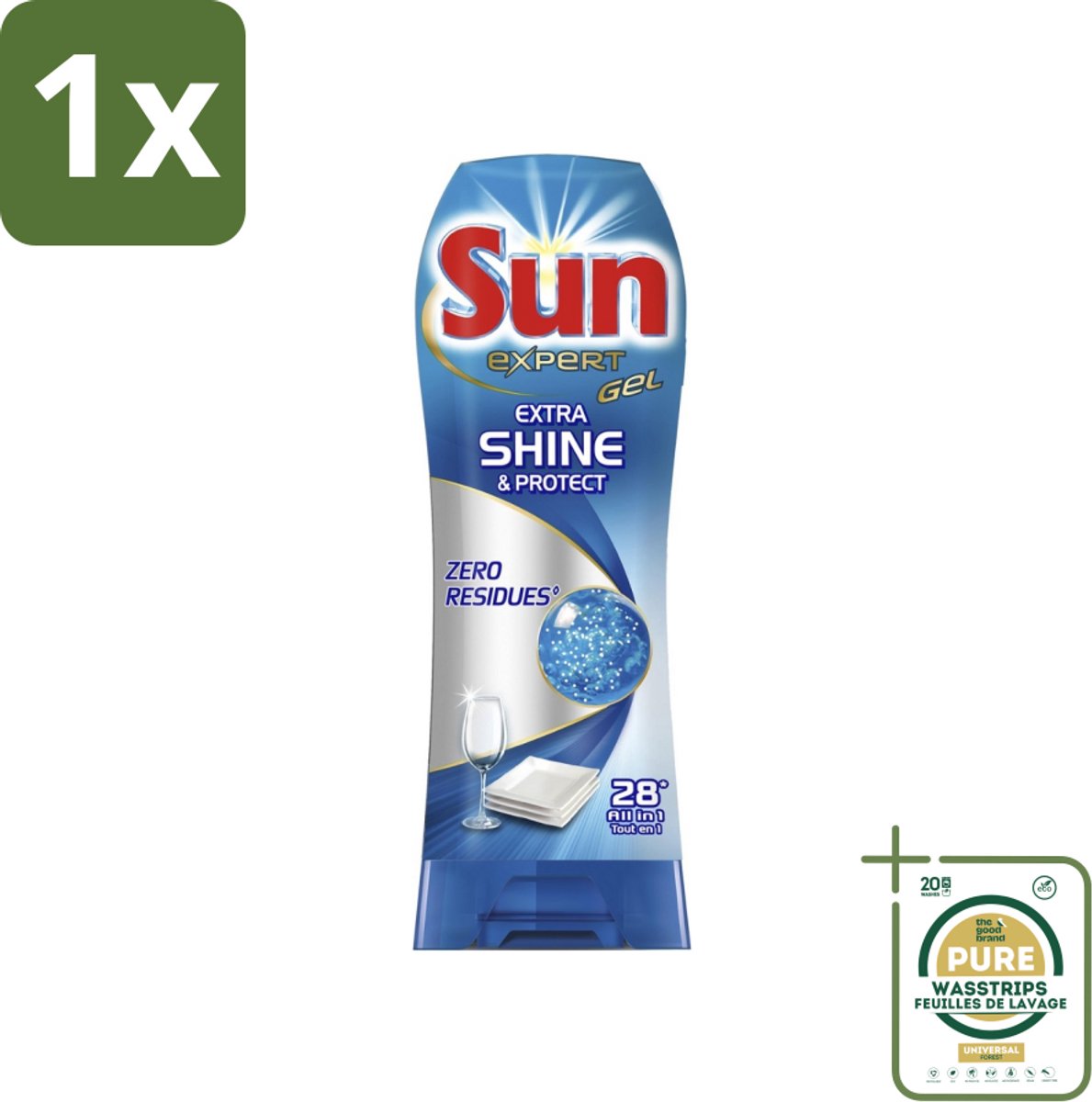 1 x Sun Expert Gel - Extra Shine & Protect - All-in-1 - Vaatwasmiddel Gel - 28 Wasbeurten- Vaatwasgel - Vaatwas - Vaatwasbeurt - Vaatwasmiddel - Stralende Vaat