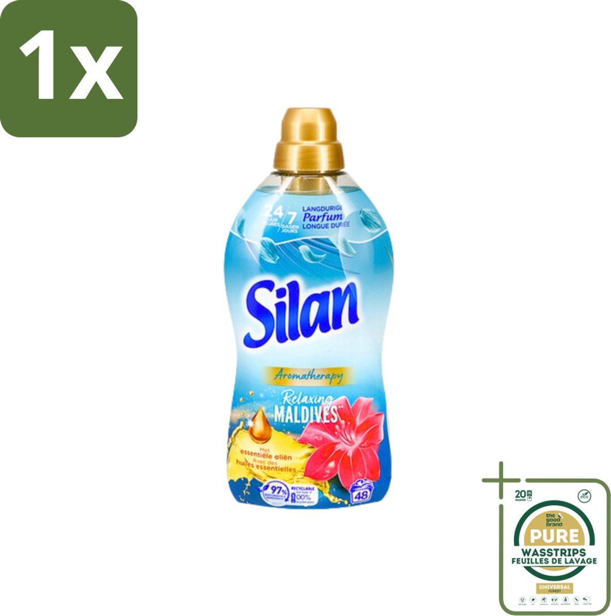 1 x Silan Aromatherapy - Wasverzachter - Relaxing Maldives - Essentiële Oliën en Langdurige Parfum - 48 Wasbeurten - 1.056L- Wasverzachter - Tropische Geur - Essentiële Oliën - Kleding Zachtheid - Wasgoed Frisheid