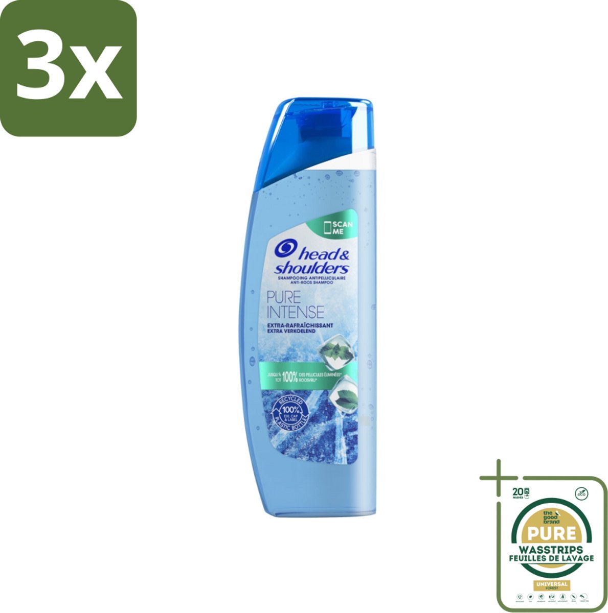 3 x Head & Shoulders - Anti-Roos Shampoo - Pure Intense - Extra Verkoelend - 250 ml - Grootverpakking - Roosvrij Haar - Roosbestrijding - Verkoelend Shampoo - Menthol Shampoo - Frisse Geur