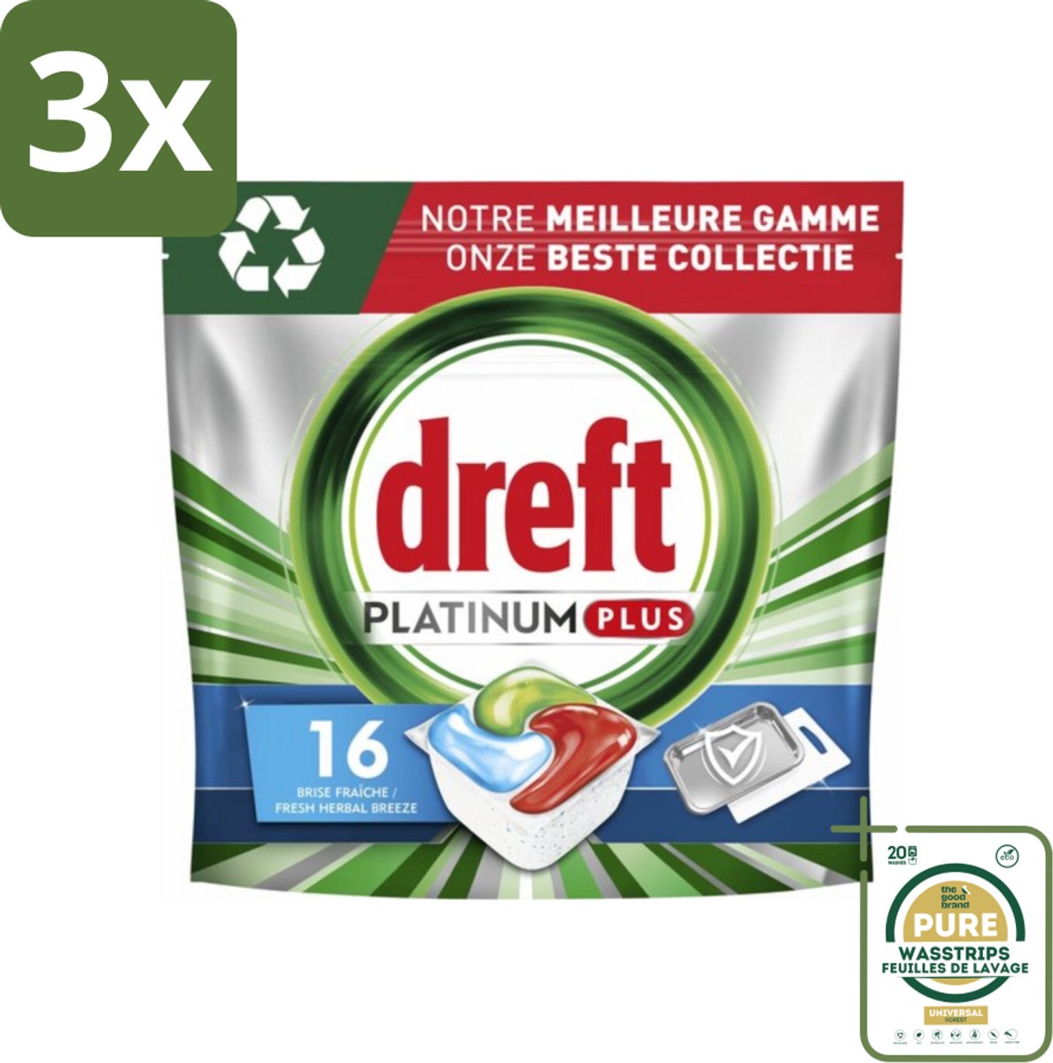 3 x Dreft Platinum Plus - All In One - Vaatwascapsules - Fresh Herbal Breeze - 16 Afwasbeurten - Grootverpakking - Vaatwassen - Vaatwassen Capsule - Vaatwassen Kruidgeur - Vaatwassen Glans - Vaatwassen Eco