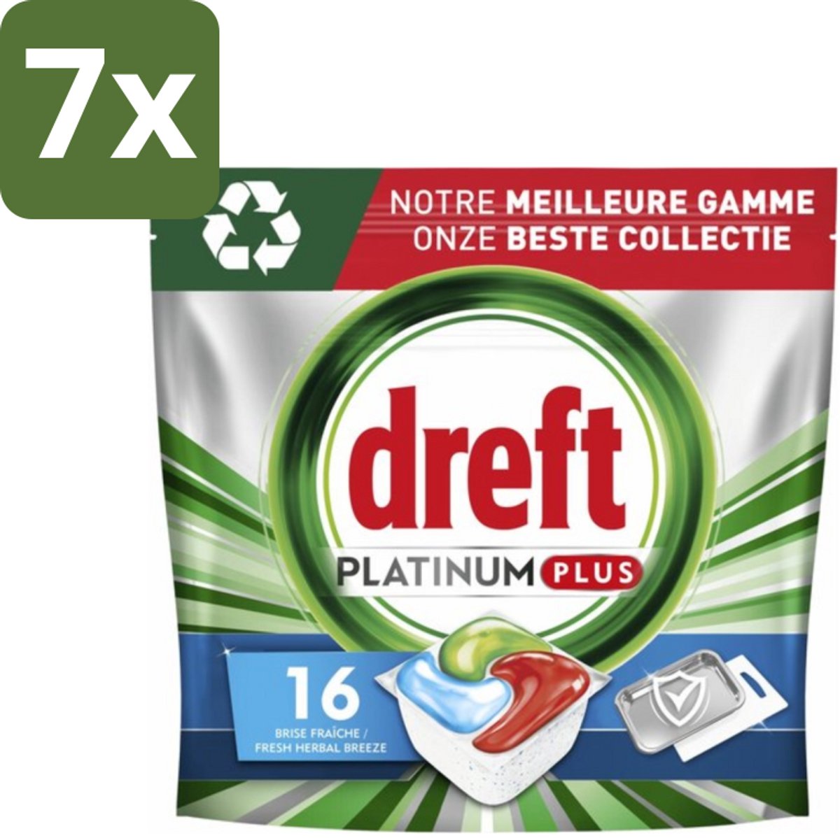 7 x Dreft Platinum Plus - All In One - Vaatwascapsules - Fresh Herbal Breeze - 16 Afwasbeurten - Vaatwassen - Vaatwassen Capsule - Vaatwassen Kruidgeur - Vaatwassen Glans - Vaatwassen Eco