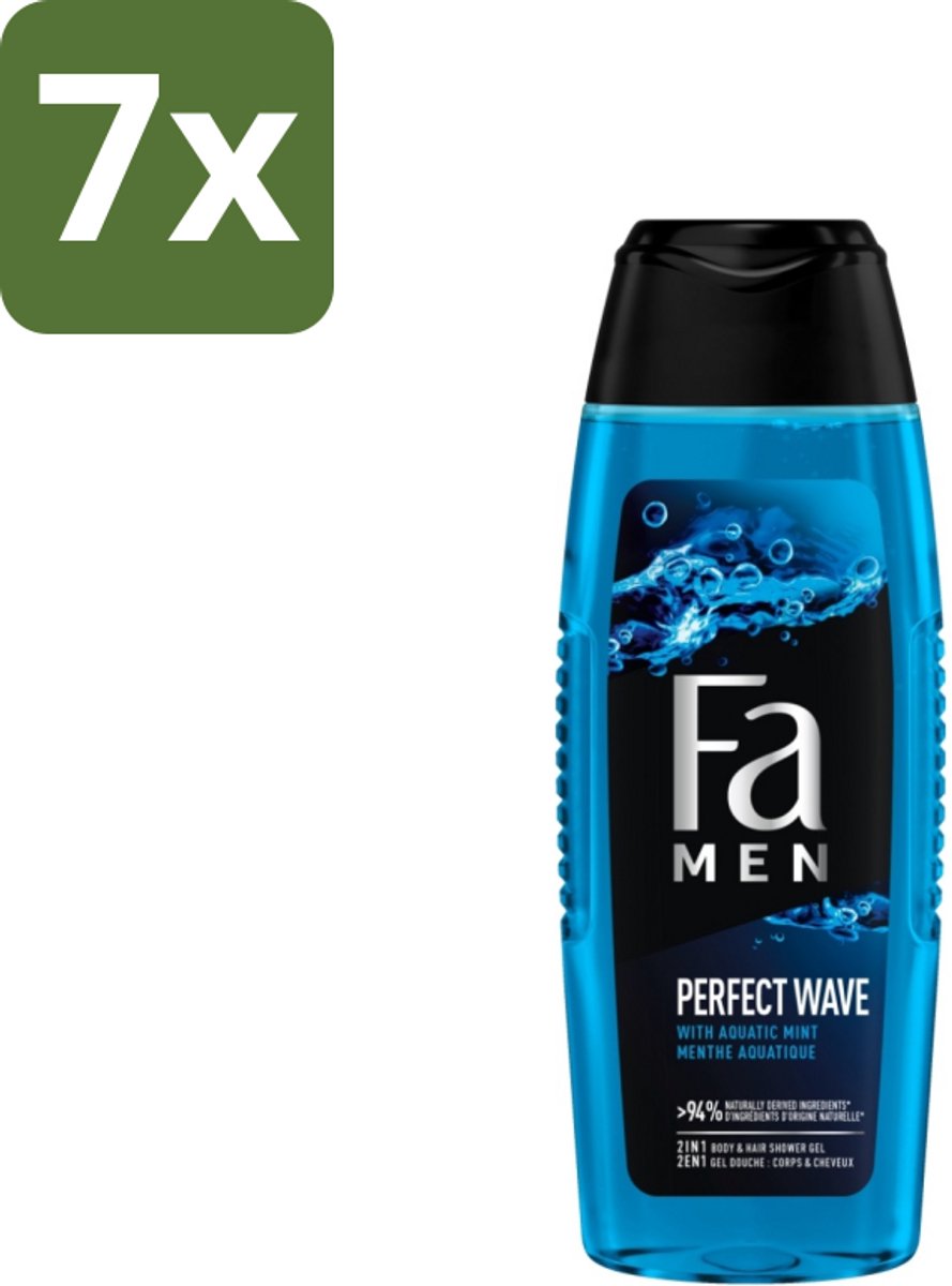 7 x Fa Men - Perfect Wave - 2 in 1 Douchegel & Shampoo - Menthol - 250 ml - Douchegel En Shampoo Voor Mannen - Menthol Geur - 2 In 1 Douchegel En Shampoo - Lichaam En Haar Verzorging - Verfrissende Douche