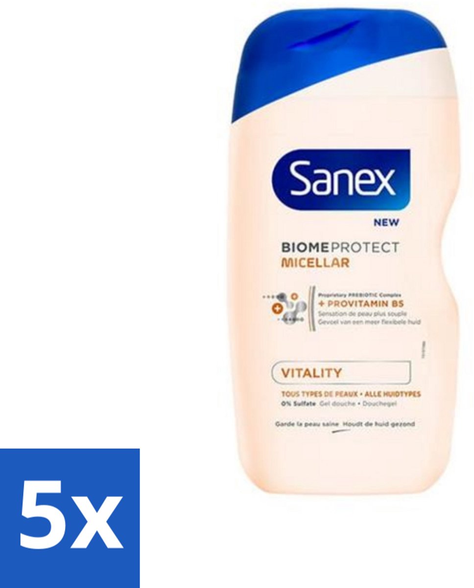 5 x Sanex - BiomeProtect Micellair - Douchegel - Vitaliteit - 0% Sulfaat - Alle Huidtypes - 400 ml - Huid Reinigen - Micellaire Douchegel - 0% Sulfaten - Huidbarrière - Huid Vitaliteit