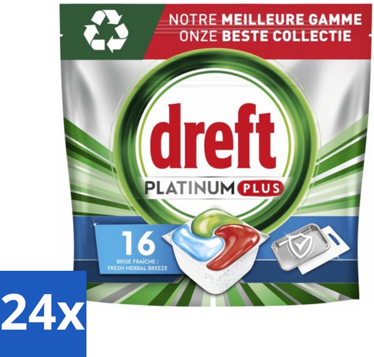 24 x Dreft Platinum Plus - All In One - Vaatwascapsules - Fresh Herbal Breeze - 16 Afwasbeurten - Vaatwascapsules - Vaatwasser - Schone Vaat - Frisse Geur - Vaatwasser Capsules