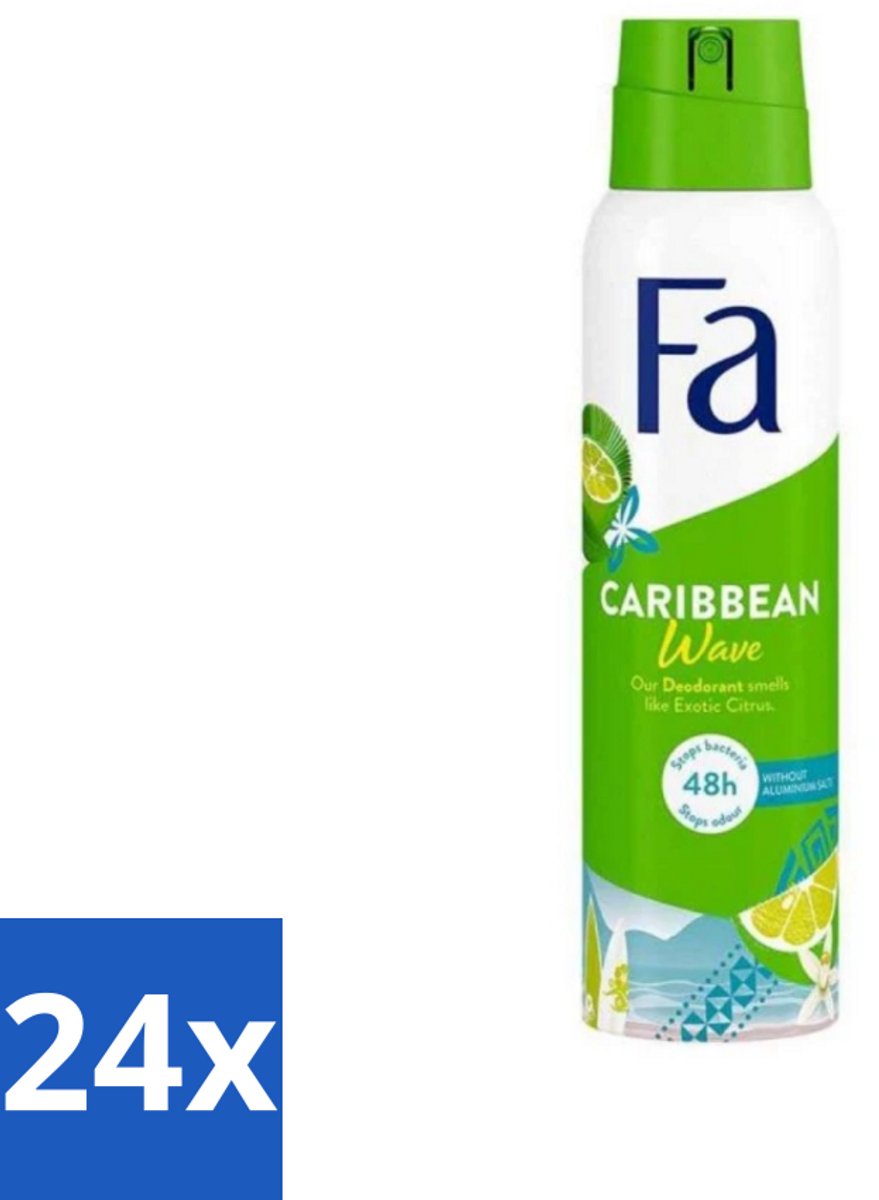 24 x Fa Deodorant Spray Lime Squeeze 150 ml - Deodorant Spray - Fa Caribbean Wave - Citroen Deodorant - Langdurige Bescherming - Frisse Geur