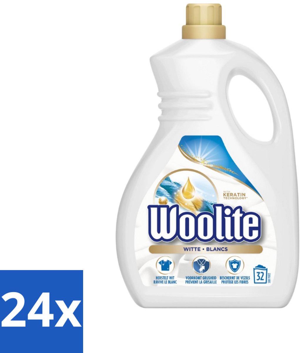 24 x Woolite White - Vloeibaar Wasmiddel - Met Keratine - Witte Was - 32 Wasbeurten - 1,9L - Witte Was - Wasmiddel - Wasmiddel Voor Witte Kleding - Keratine - Wasmiddel Met Keratine