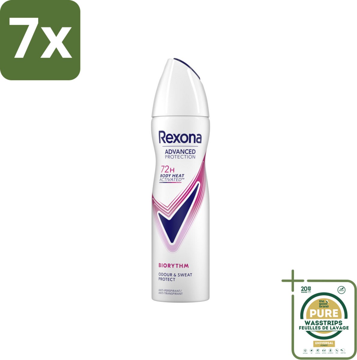7 x Rexona - Deodorant Spray - Advanced Protection - Biorythm - Anti-Transpirant & Perspirant - 150ml - Grootverpakking - Anti-transpirant - Zweetbehandeling - Deodorant Spray - 72 Uur Bescherming - Frisheid