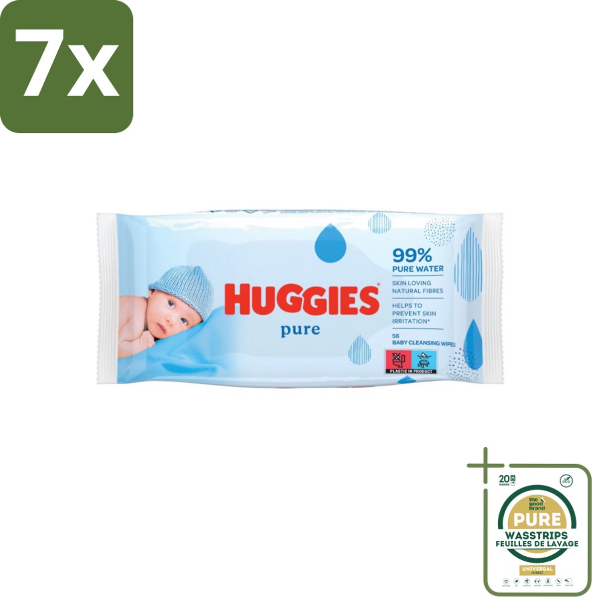 7 x Huggies - Billendoekjes - Pure - Tegen Huidirritaties - 56 Babydoekjes - Grootverpakking - Babydoekjes - Huidverzorging - Hypoallergeen - Babyhuid - Reiniging