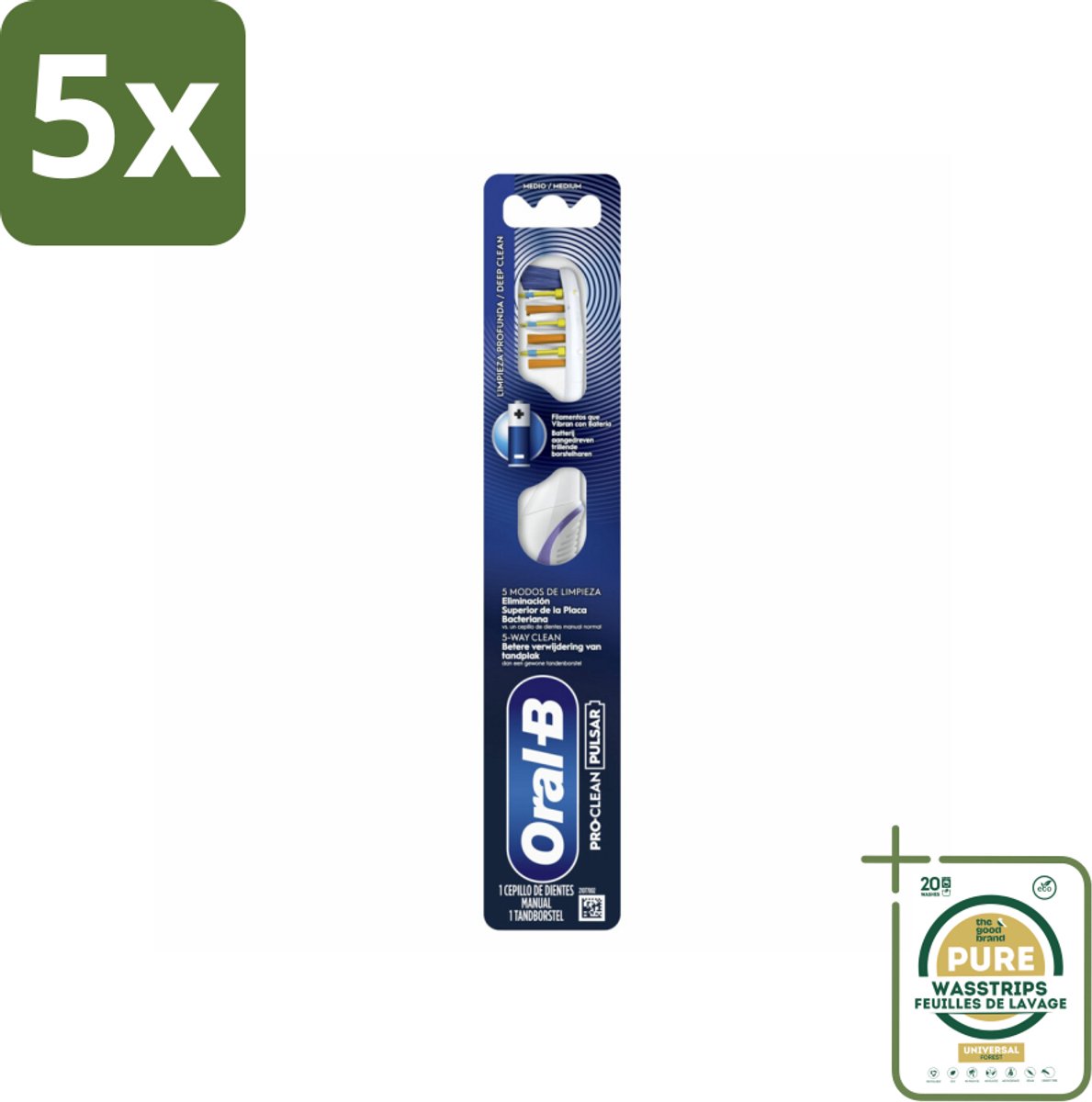 5 x Oral-B - Pro-Clean Pulsar – Tandenborstel – Medium – Manueel - Grootverpakking - Koffiezetapparaat