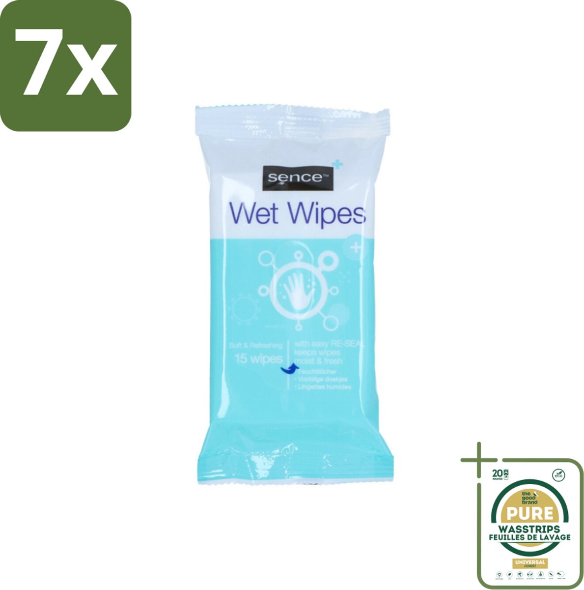 7 x Sence - Vochtige Doekjes - Hersluitbare Verpakking - 15 Doekjes - Grootverpakking - Vochtige Doekjes - Handdoek - Gezichtsdoek - Reinigingsdoek - Handdoek Voor Gezicht