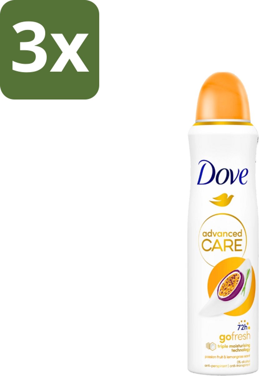 3 x Dove - Deospray - Passievrucht & Citroengras - 150 ml - Passievrucht En Citroengras - Anti-transpirant - Deospray - Okselbescherming - Geur