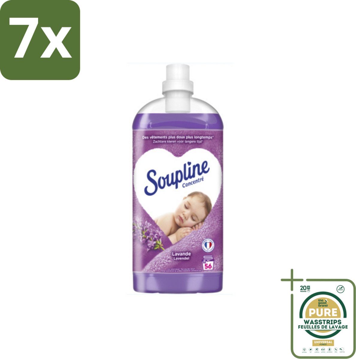 7 x Soupline - Wasverzachter - Lavendel - 56 Wasbeurten - 1.3L - Grootverpakking - Wasverzachter - Wasgoed Verzachten - Lavendel Geur - Wasgoed Verzorgen - Wasverzachter Lavendel