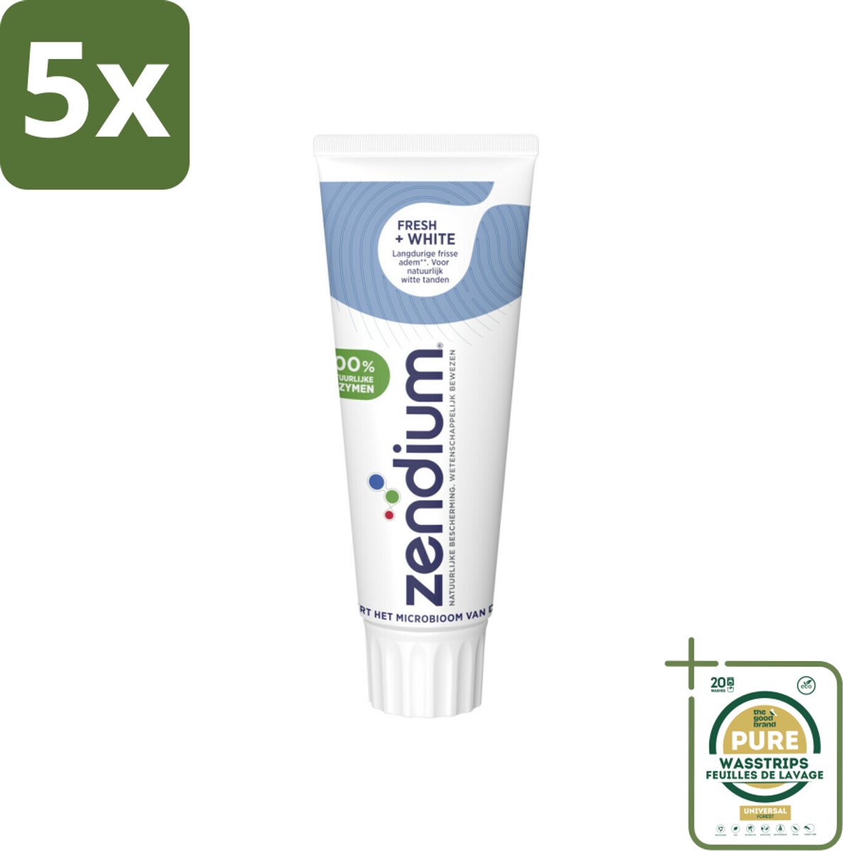 5 x Zendium - Tandpasta - Fresh+ White - 75 ml - Grootverpakking - Zendium Tandpasta - Fresh+ White - Tandpasta Witte Tanden - Tandpasta Met Fluoride - Tandpasta Voor Volwassenen