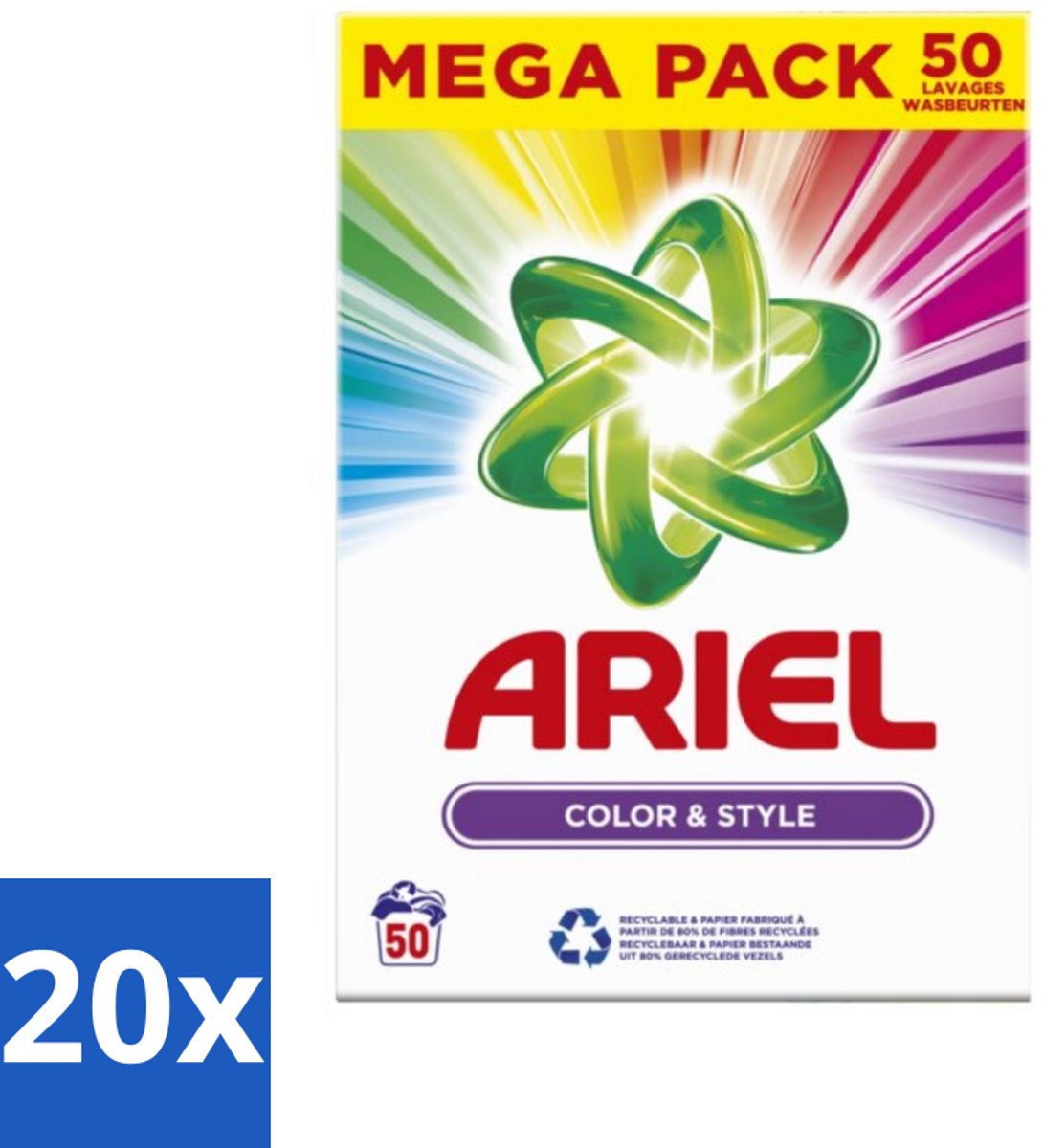 20 x Ariel Color & Style - Waspoeder - Gekleurde Was - 50 Wasbeurten - Kleurverzorging - Waspoeder - Wasmachine - Energiebesparing - Frisheid