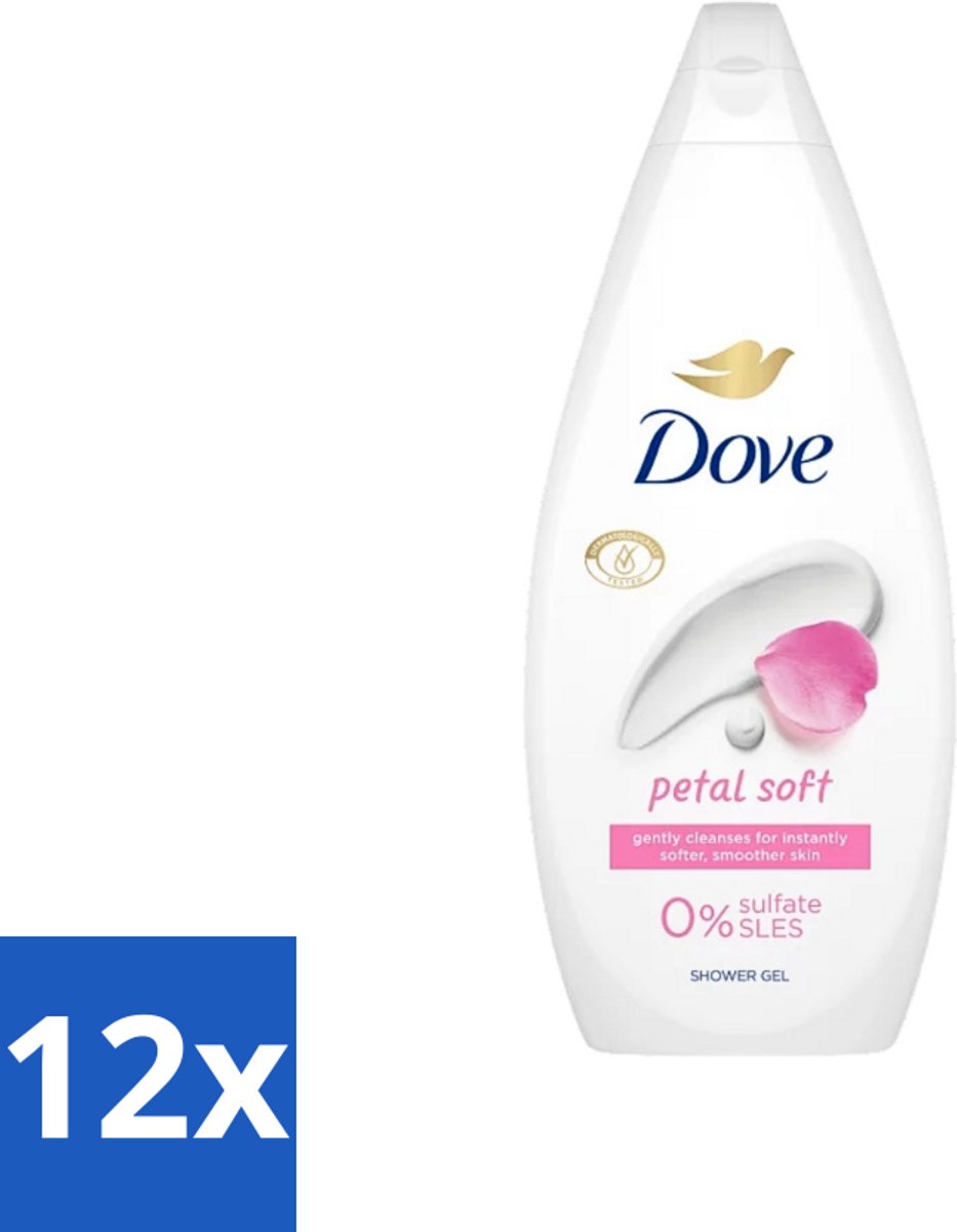 12 x Dove Petal Soft - Douchegel - Sulfaatvrij - 250 ml - Dove - Douchegel - Zachte Reiniging - Hydraterend - Sulfaatvrij