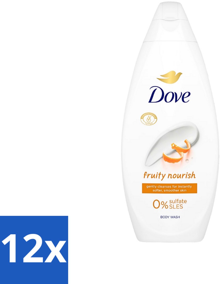 12 x Dove Fruity Nourish - Douchegel - Sulfaatvrij - 250 ml - Douchegel - Dove - Fruity Nourish - Hydraterend - Voedend