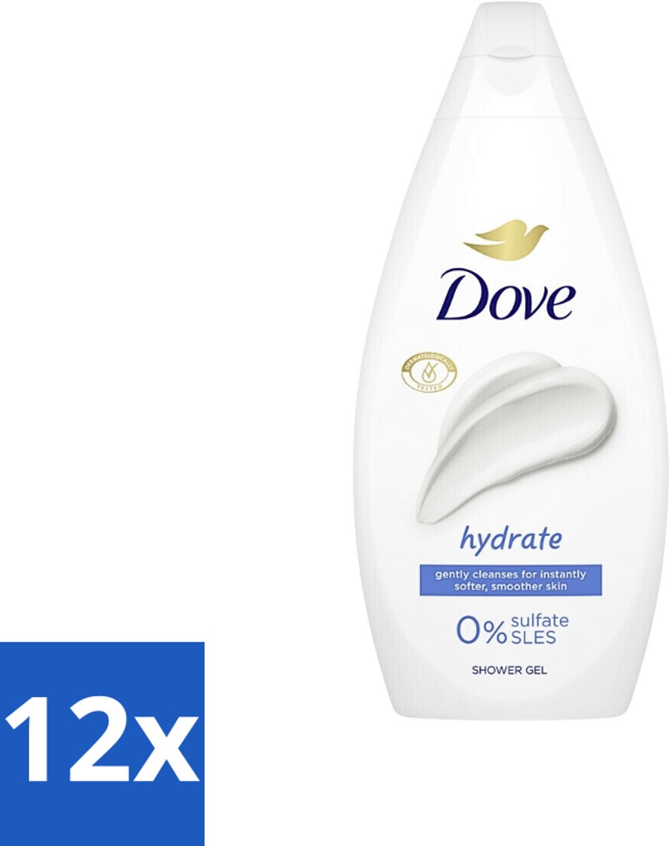 12 x Dove Hydrate - Douchegel - Sulfaatvrij - 250 ml - Douchegel - Hydratatie - Dove - Sulfaatvrij - Zacht