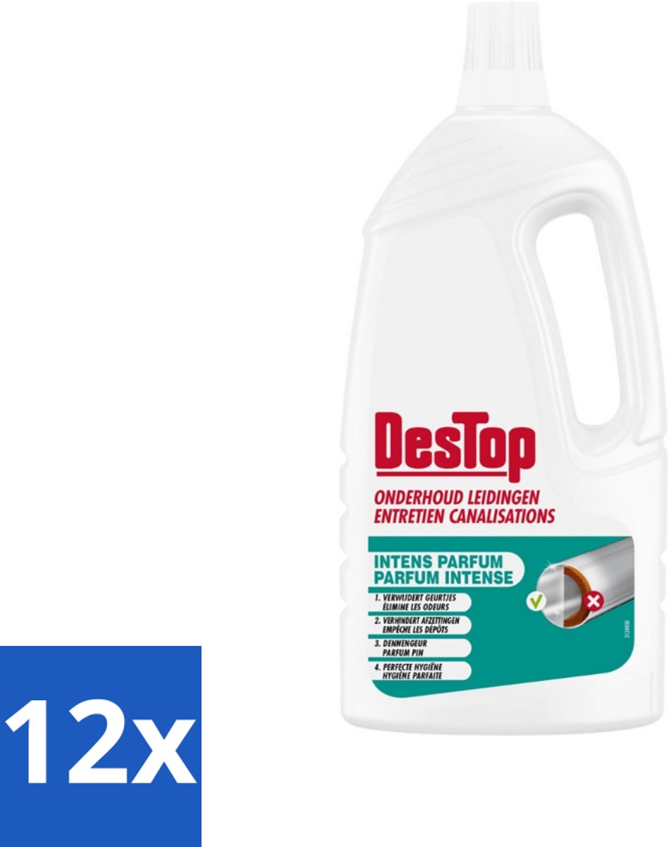 12 x DesTop - Onderhoud Leidingen - Frisse Dennen geur - 4-in-1 Werking - 1,5L - Leidingen Schoonmaken - Leidingen Ontstoppen - Geur Neutraliseren - Leidingen Reinigen - Frisse Geur