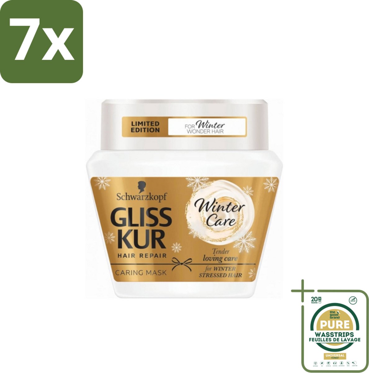 7 x Schwarzkopf - Gliss Kur - Haarverzorging - Winterherstel - 300 g - Grootverpakking - Haarmasker Winter - Winterbeschadigd Haar - Haar Beschermen - Uitdrogen Voorkomen - Antistatisch Haar