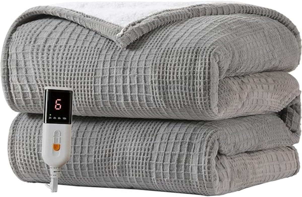 Klarven® Elektrische Deken Grijs - 9 warmtestanden, Programmeerbare controller - Snel opwarmend, Voor 2-persoons bed - B 130 x D 160 cm
