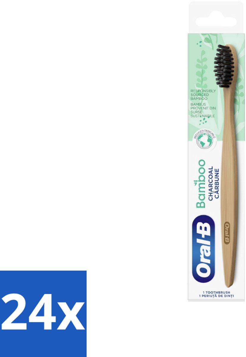 24 x Oral-B - Tandenborstel - Bamboe - Houtskool - 1 Tandenborstel - Tandenborstel Bamboe - Tandenborstel Houtskool - Duurzame Tandenborstel - Ecologische Tandenborstel - Bamboe Handgreep