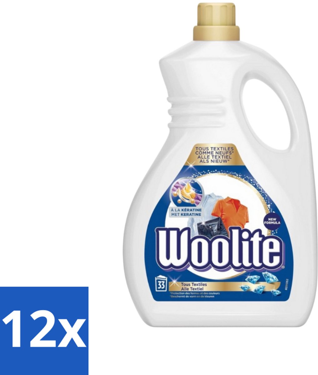 12 x Woolite Textile - Vloeibaar Wasmiddel - Met Keratine - Textiel Was - 33 Wasbeurten - 2L - Wasmiddel - Vloeibaar Wasmiddel - Wasmiddel Met Keratine - Textielwas - Kledingwas