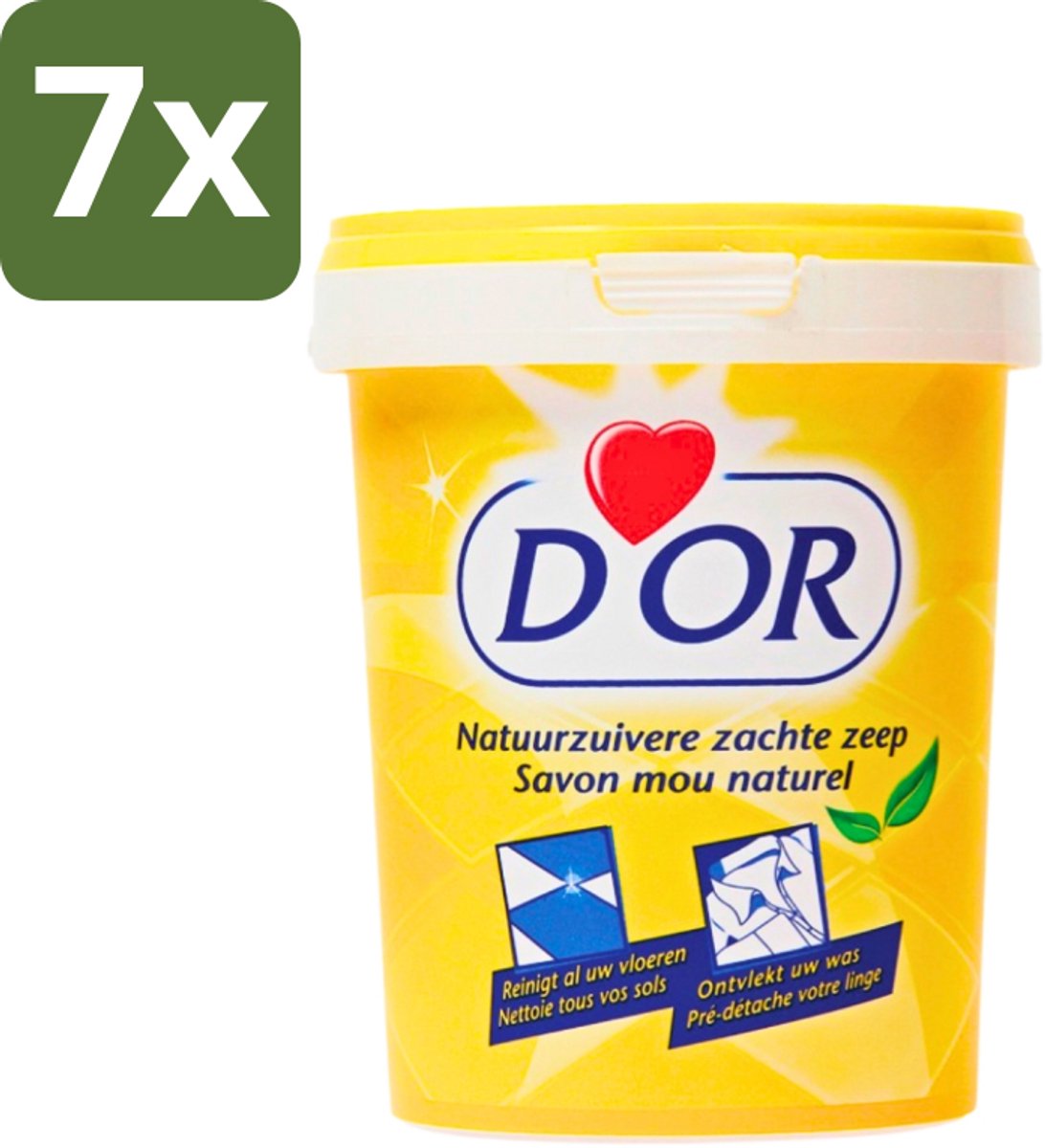 7 x D'Or - Natuurzuivere Zachte Zeep - Vast Zeepmiddel - Voor Vloeren en Was - 1 kg - Natuurlijke Zeep - Reiniging - Vlekverwijdering - Vloer Reinigen - Wasgoed Reinigen